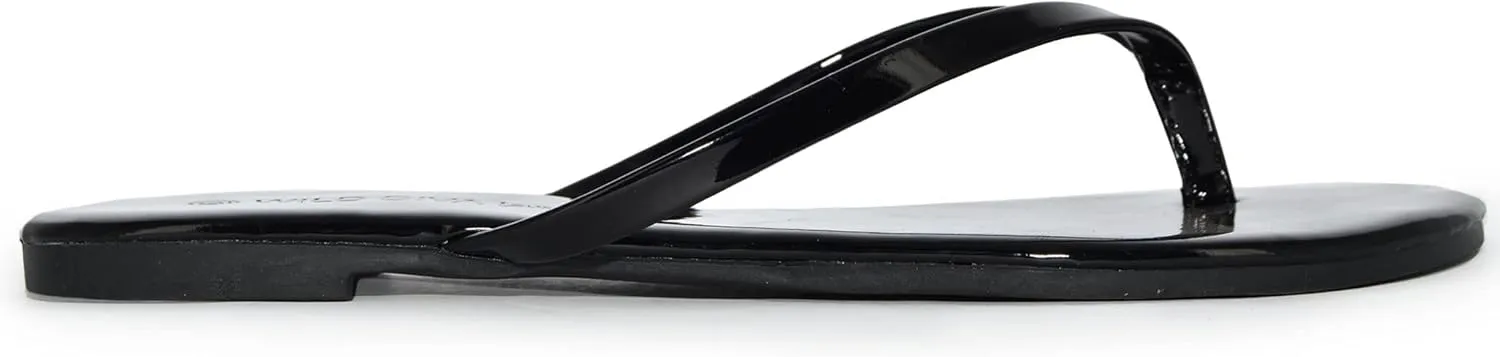Wild Diva Classic Faux Patent Leather Almond Toe Flip Flop Thong Sandals
