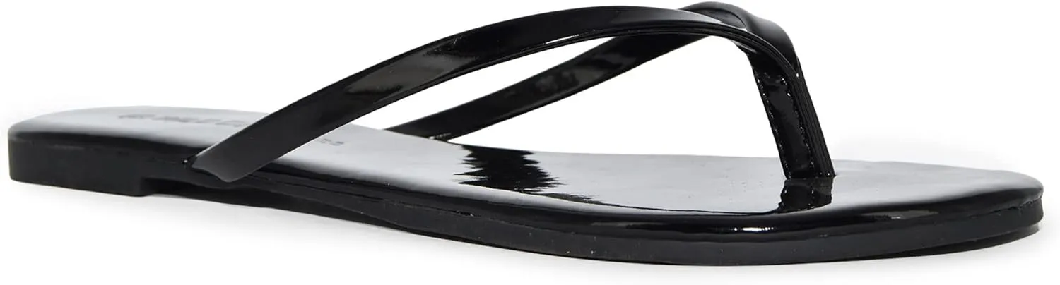 Wild Diva Classic Faux Patent Leather Almond Toe Flip Flop Thong Sandals