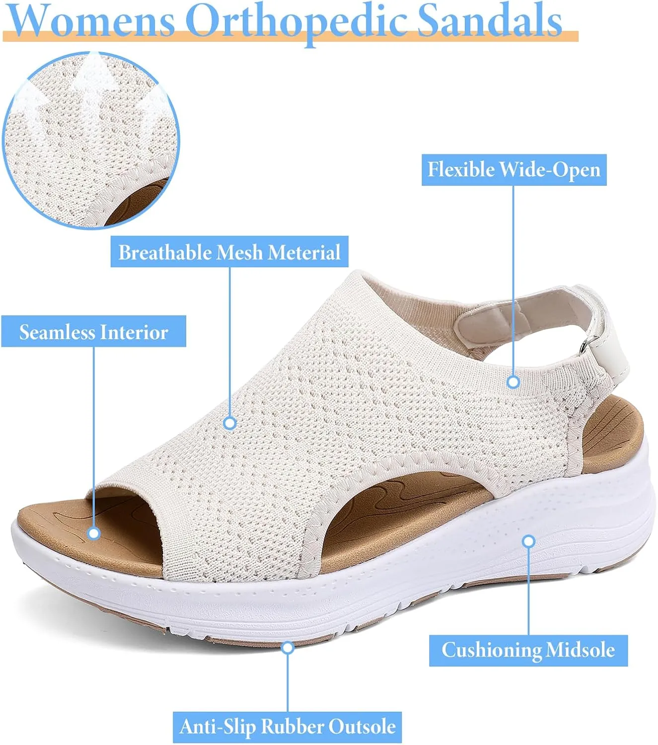 Women Arch Support Orthotic Walking Sandals Open Toe Adjustable Ankle Strap