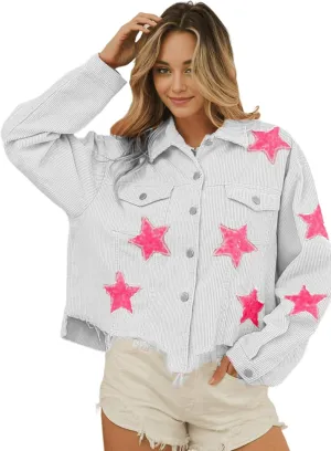 Women Christmas Washed Corduroy Jacket Women's Sequin Santa Cropped Coat for the Holidays
