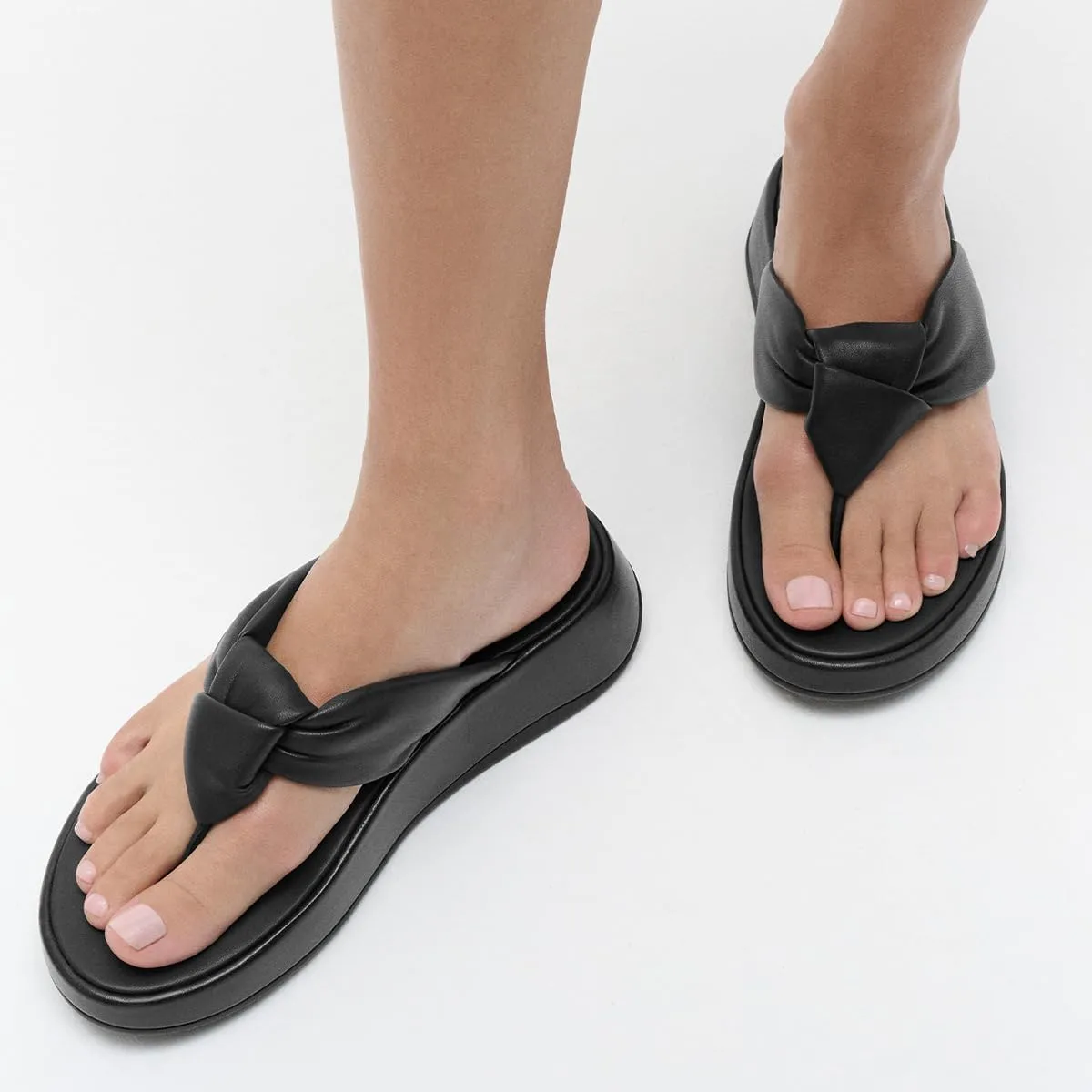 Women Classic Twist Knot Platform Flip Flops Slip on Soft Insole Lightweight Thong Sandals Comfort Summer Beach Casual Slippers Size 4-16 US