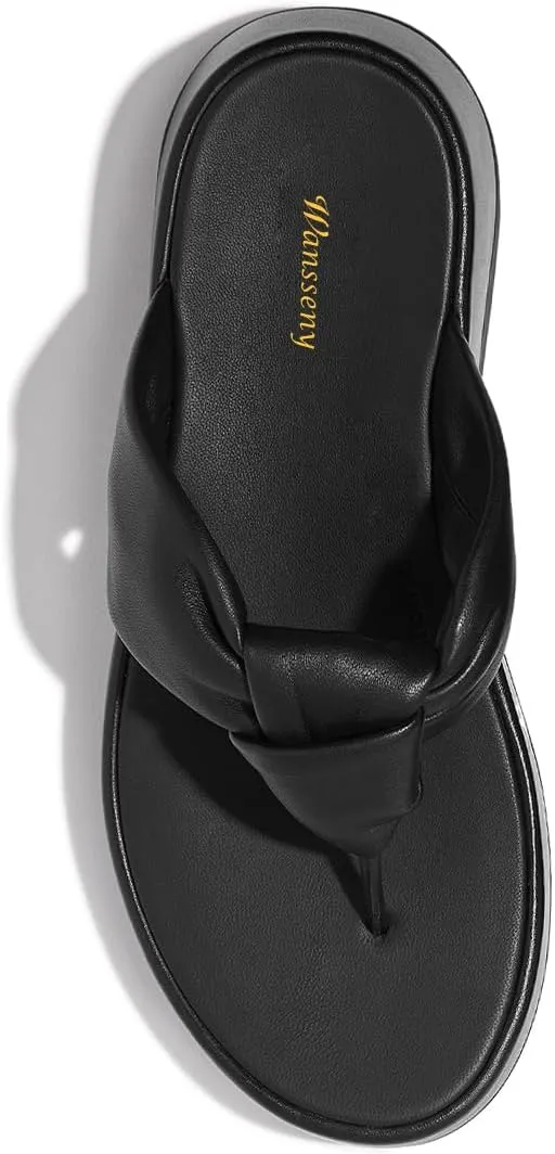 Women Classic Twist Knot Platform Flip Flops Slip on Soft Insole Lightweight Thong Sandals Comfort Summer Beach Casual Slippers Size 4-16 US