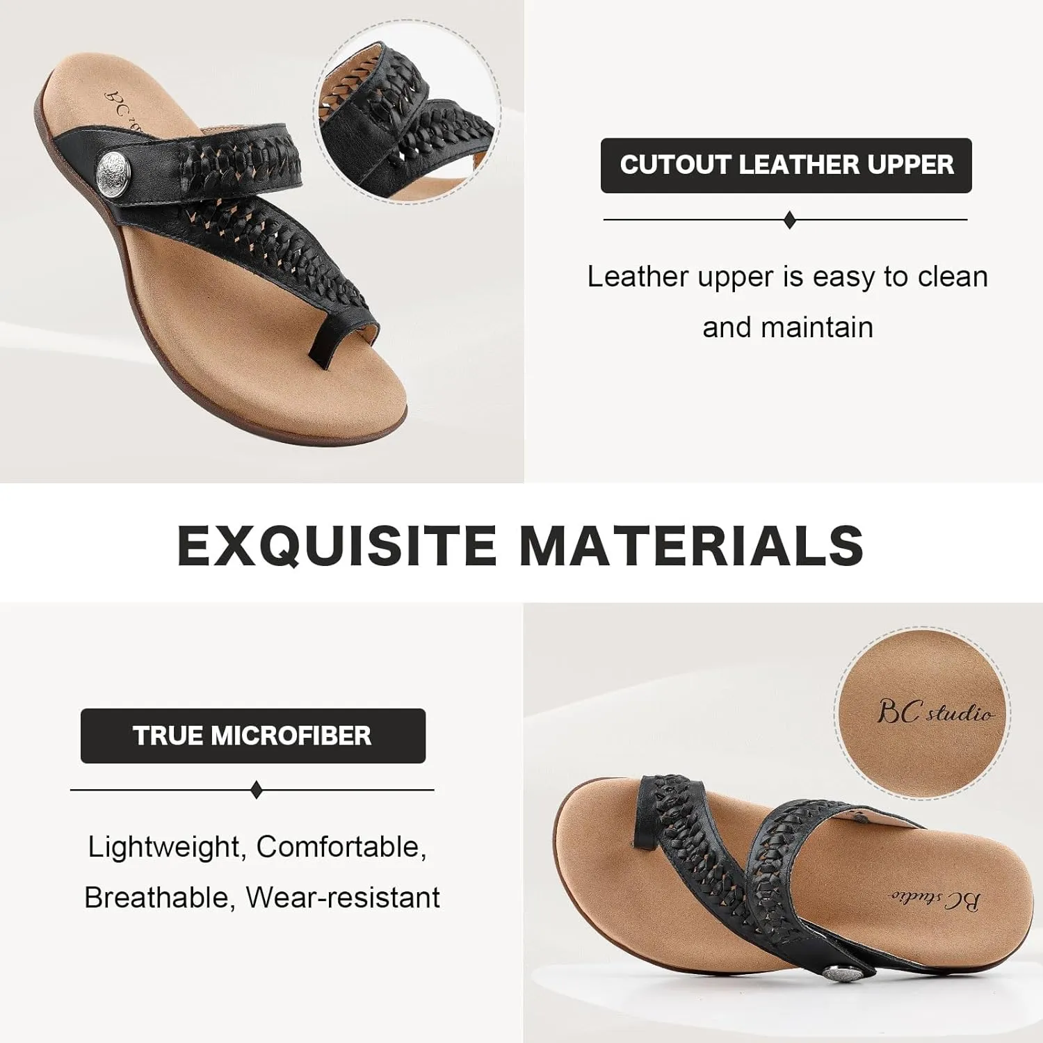 Women Comfort Adjustable Leather Flip Flop Sandals with Arch Support