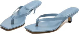Women Flip-Flops Mules Kitten Heels Square Toe Thong Sandals Matte Comfy 1 inch Low Heel Slippers T-Straps Open Toe Outdoor Beach Summer Slip On Sandal Heels Basic Chic 4-11 M US