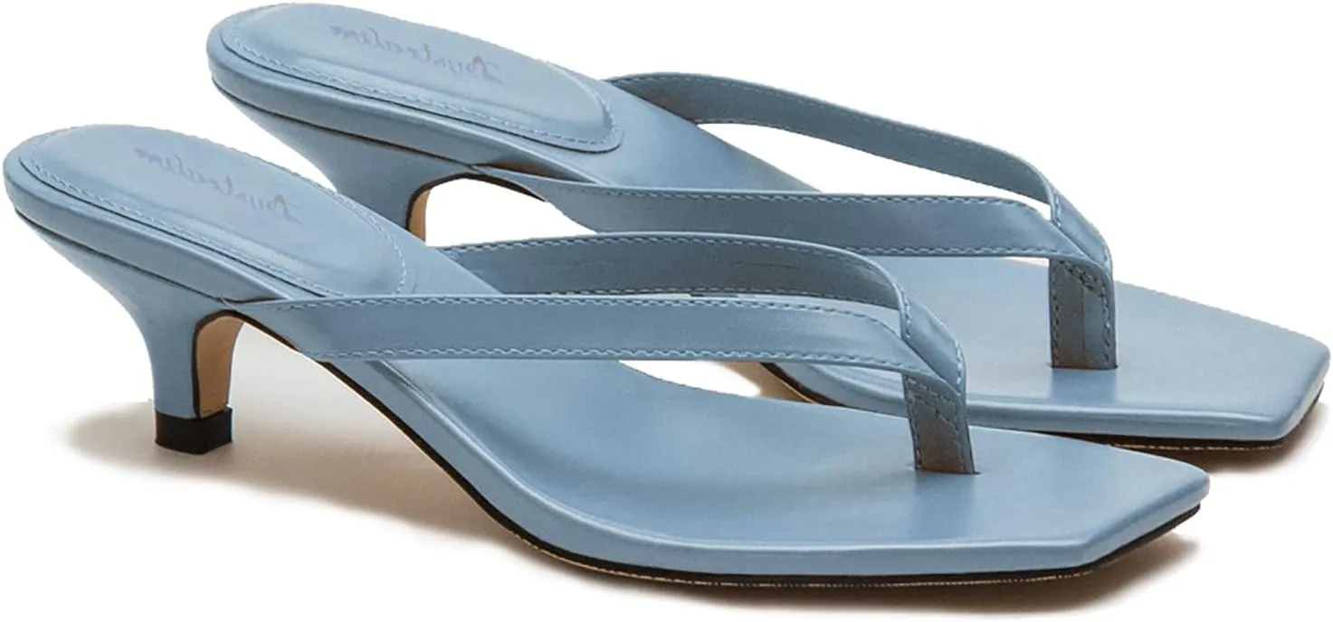 Women Flip-Flops Mules Kitten Heels Square Toe Thong Sandals Matte Comfy 1 inch Low Heel Slippers T-Straps Open Toe Outdoor Beach Summer Slip On Sandal Heels Basic Chic 4-11 M US