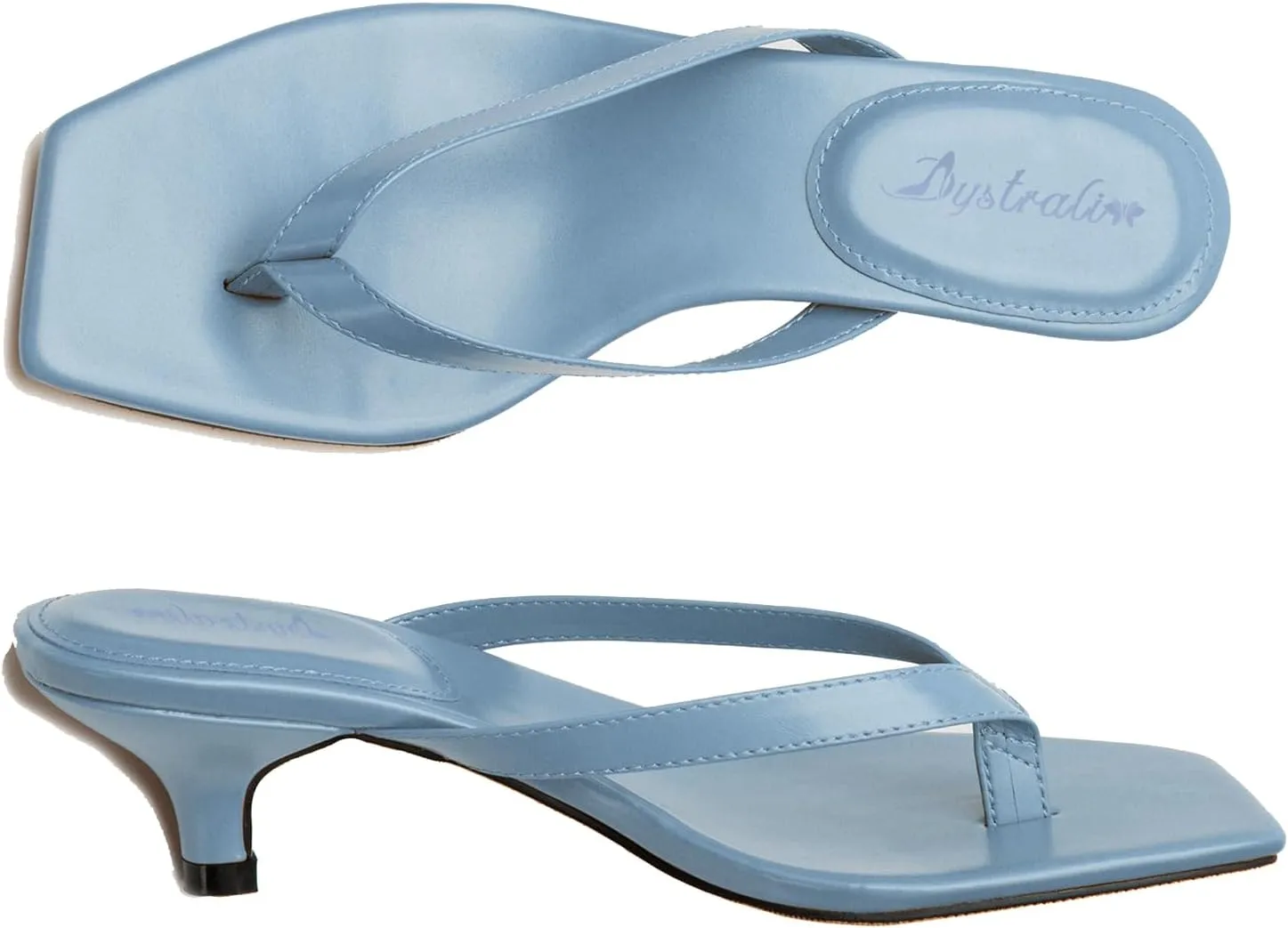 Women Flip-Flops Mules Kitten Heels Square Toe Thong Sandals Matte Comfy 1 inch Low Heel Slippers T-Straps Open Toe Outdoor Beach Summer Slip On Sandal Heels Basic Chic 4-11 M US