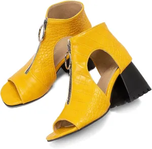 Women Heeled Sandals Peep Open Toe Ankle Boots Mid Chunky Block Heel Cutout Booties Sandals Zipper Lace Up Ankle Strap Dress Sandal Pumps Shoes Suede Crocodile Snakeskin Chic Size 4-15 M US