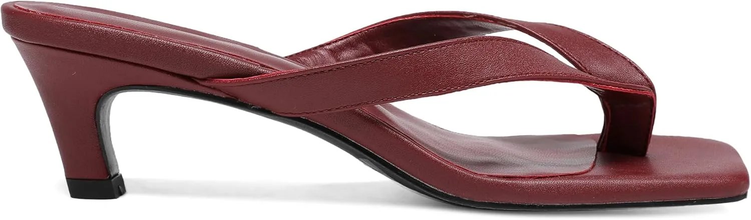 Women Kitten Heel Thong Sandals Square Open Toe Flip Flop Sandals Low Heel Fashion Party Dress Heeled Sandals