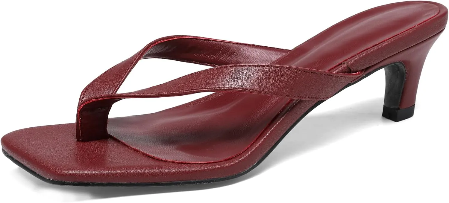 Women Kitten Heel Thong Sandals Square Open Toe Flip Flop Sandals Low Heel Fashion Party Dress Heeled Sandals