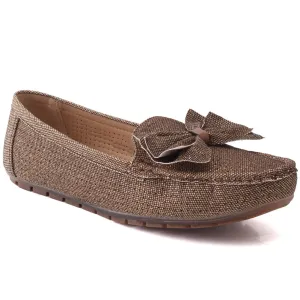 Women “PERLA” Pearl Detailing Flat Slip On Shimmer Textured Casual Loafers