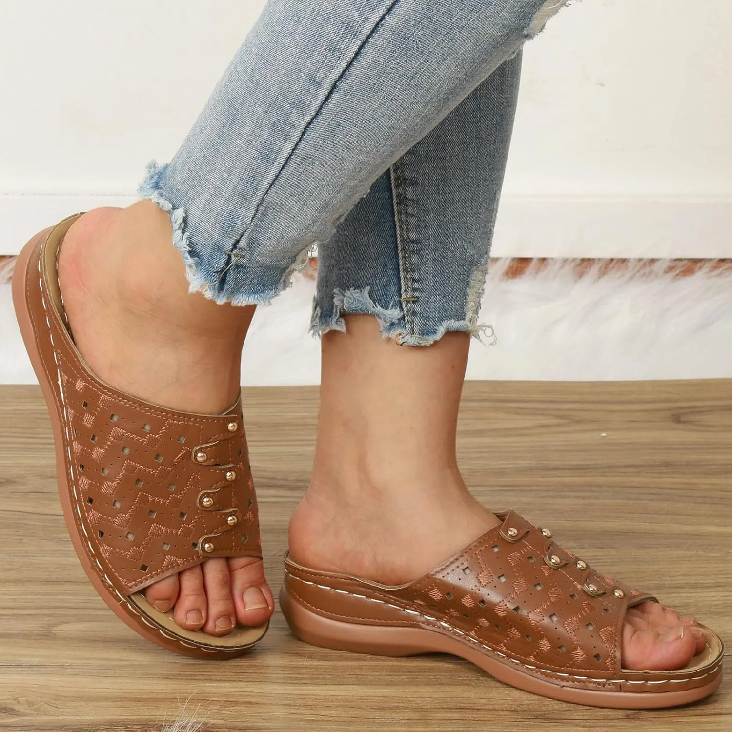 Women Shoes Wedge Heel Sandals Fashionable One Foot Wear Can Correct Arch Sandals for Women Strap Flat for