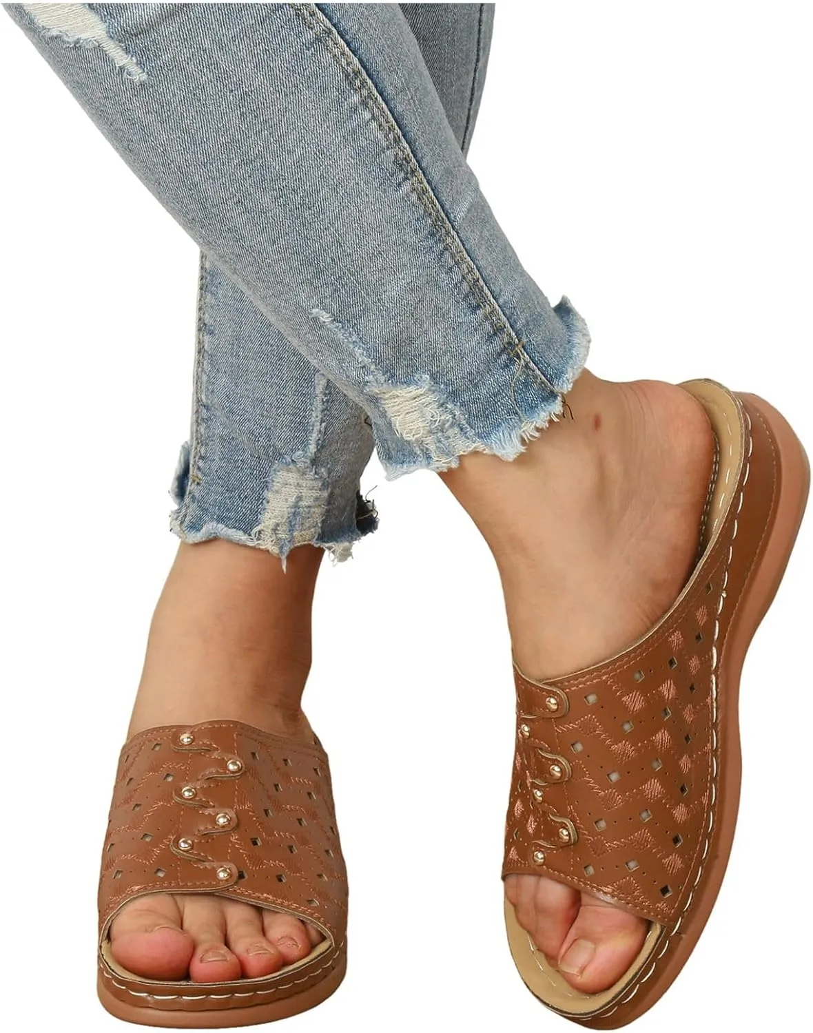Women Shoes Wedge Heel Sandals Fashionable One Foot Wear Can Correct Arch Sandals for Women Strap Flat for