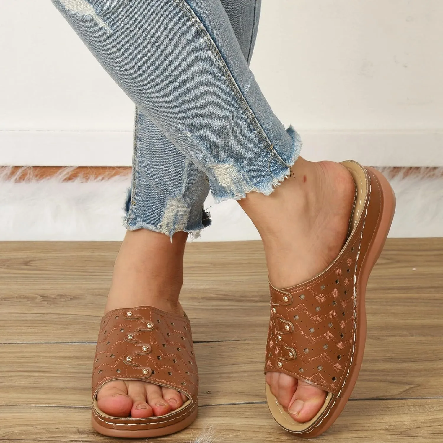Women Shoes Wedge Heel Sandals Fashionable One Foot Wear Can Correct Arch Sandals for Women Strap Flat for