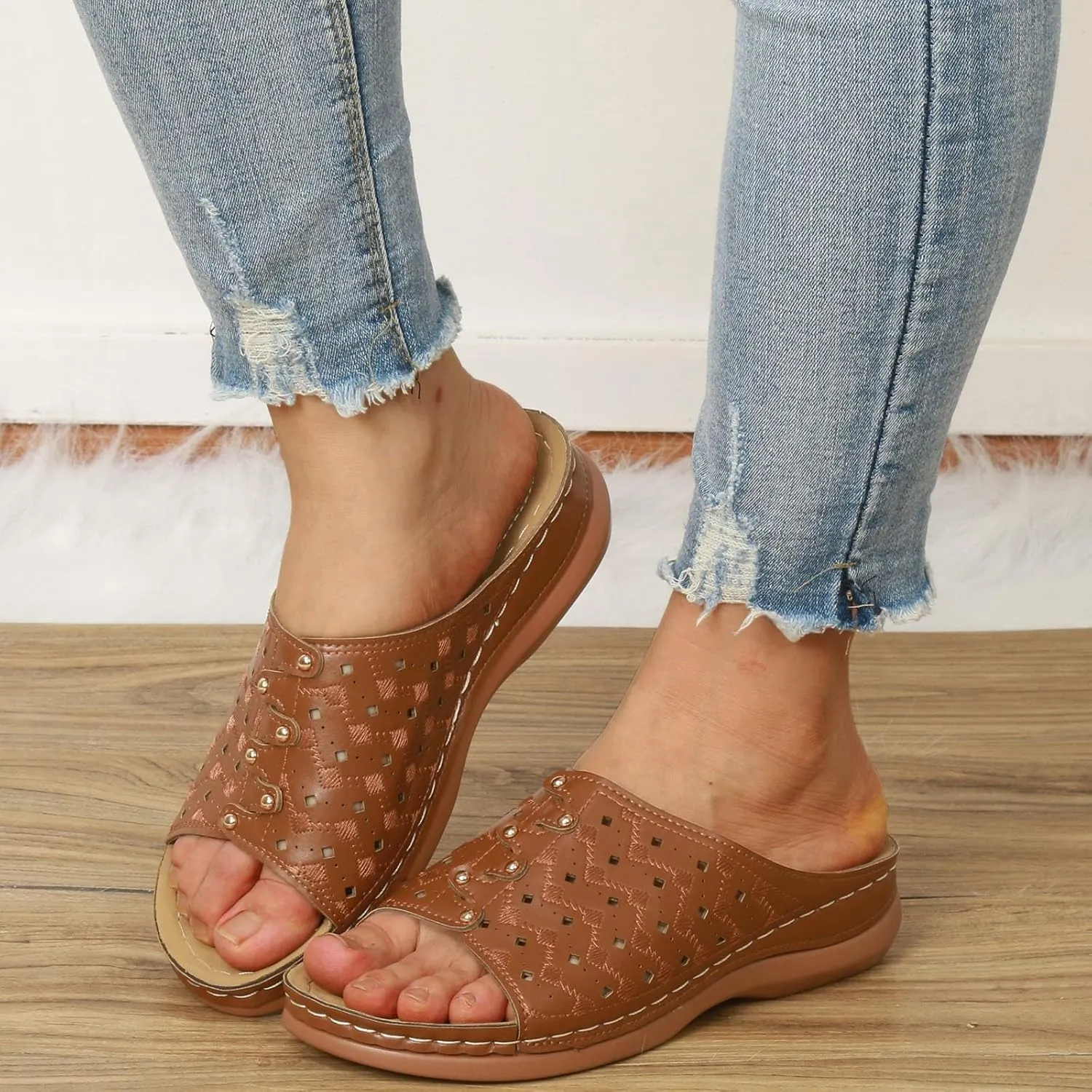 Women Shoes Wedge Heel Sandals Fashionable One Foot Wear Can Correct Arch Sandals for Women Strap Flat for