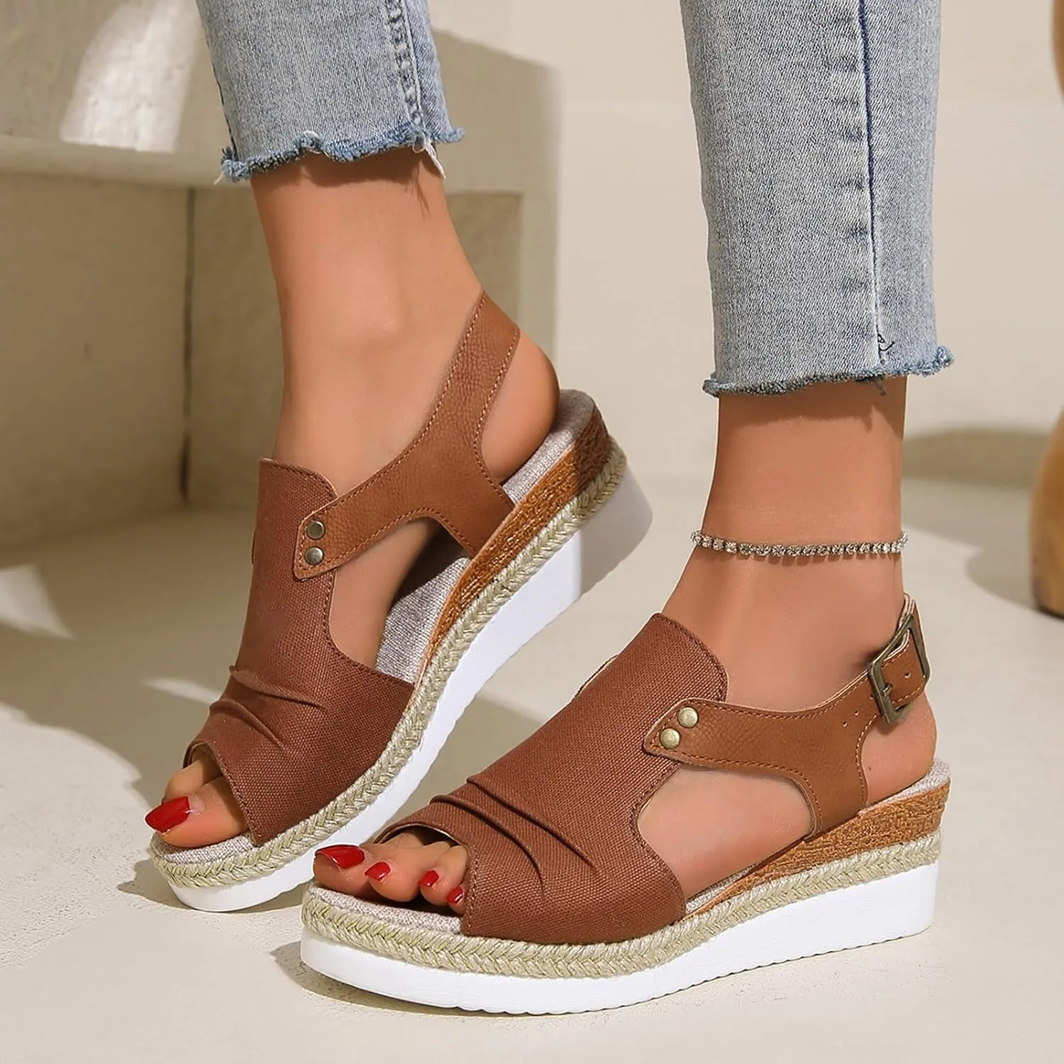 Women Shoes Wedge Thick Sole Sandals Fashionable Fish Mouth Breathable Bohemian Beach Earth Sandals for Women Size 9