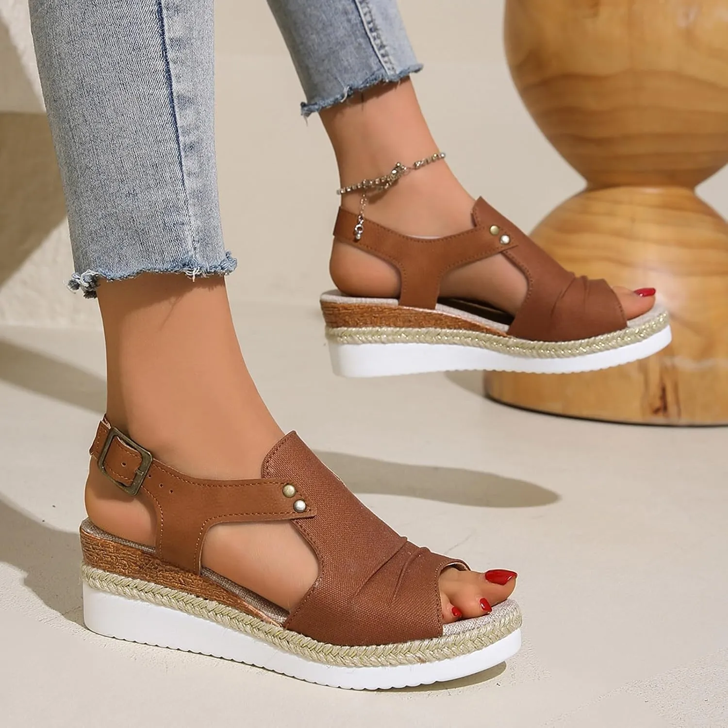 Women Shoes Wedge Thick Sole Sandals Fashionable Fish Mouth Breathable Bohemian Beach Earth Sandals for Women Size 9