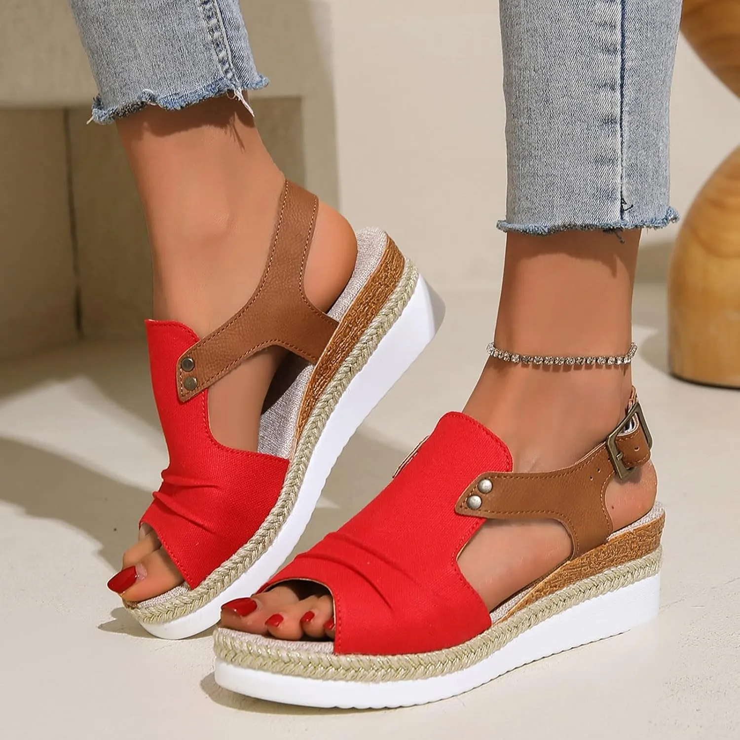 Women Shoes Wedge Thick Sole Sandals Fashionable Fish Mouth Breathable Bohemian Beach Earth Sandals for Women Size 9