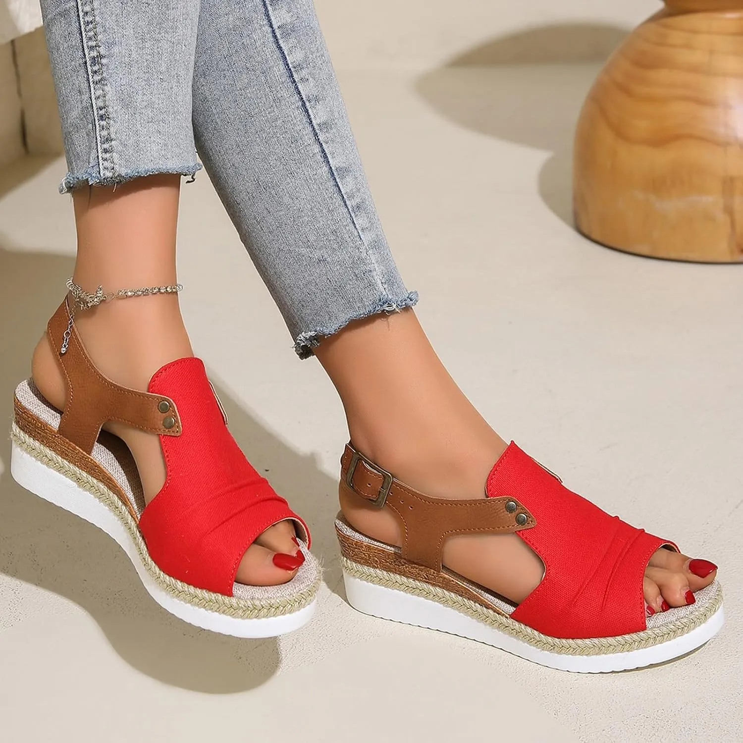 Women Shoes Wedge Thick Sole Sandals Fashionable Fish Mouth Breathable Bohemian Beach Earth Sandals for Women Size 9