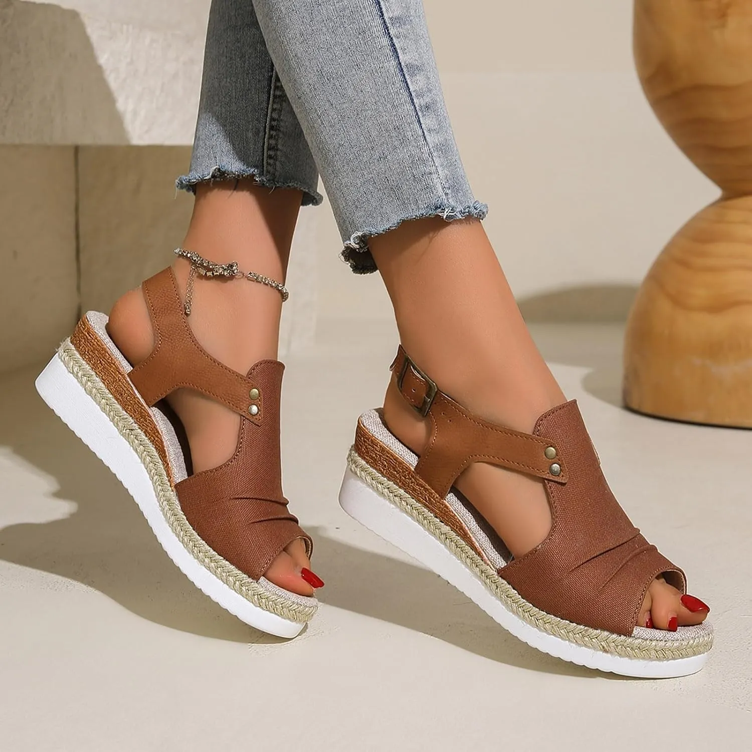 Women Shoes Wedge Thick Sole Sandals Fashionable Fish Mouth Breathable Bohemian Beach Earth Sandals for Women Size 9