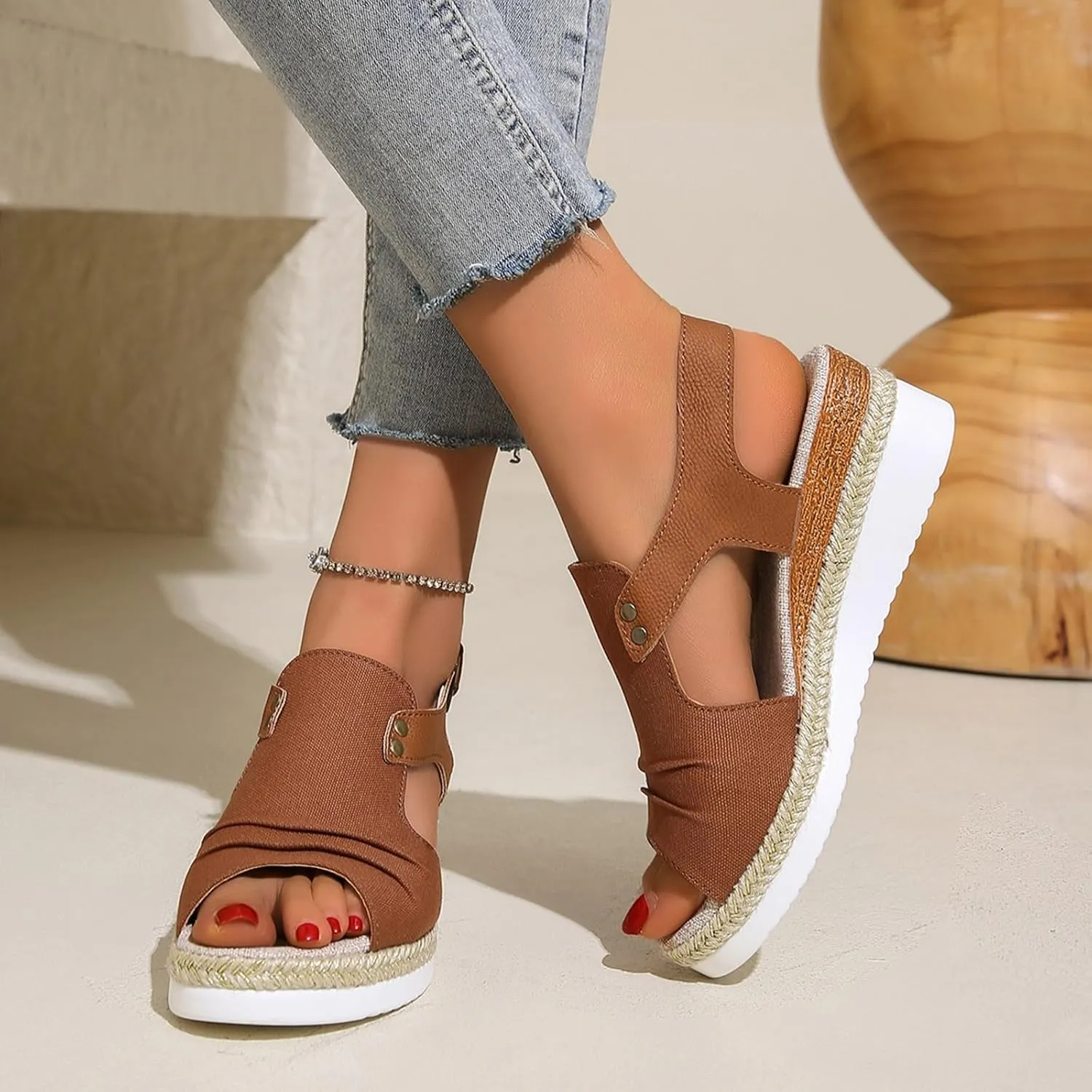 Women Shoes Wedge Thick Sole Sandals Fashionable Fish Mouth Breathable Bohemian Beach Earth Sandals for Women Size 9