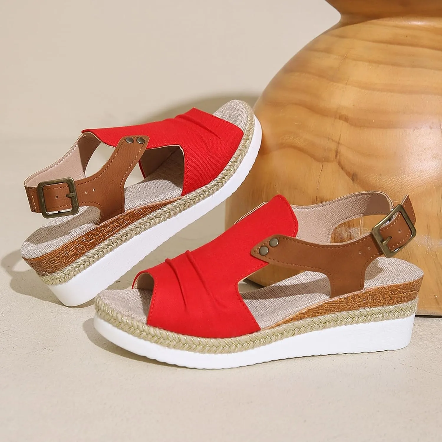 Women Shoes Wedge Thick Sole Sandals Fashionable Fish Mouth Breathable Bohemian Beach Earth Sandals for Women Size 9