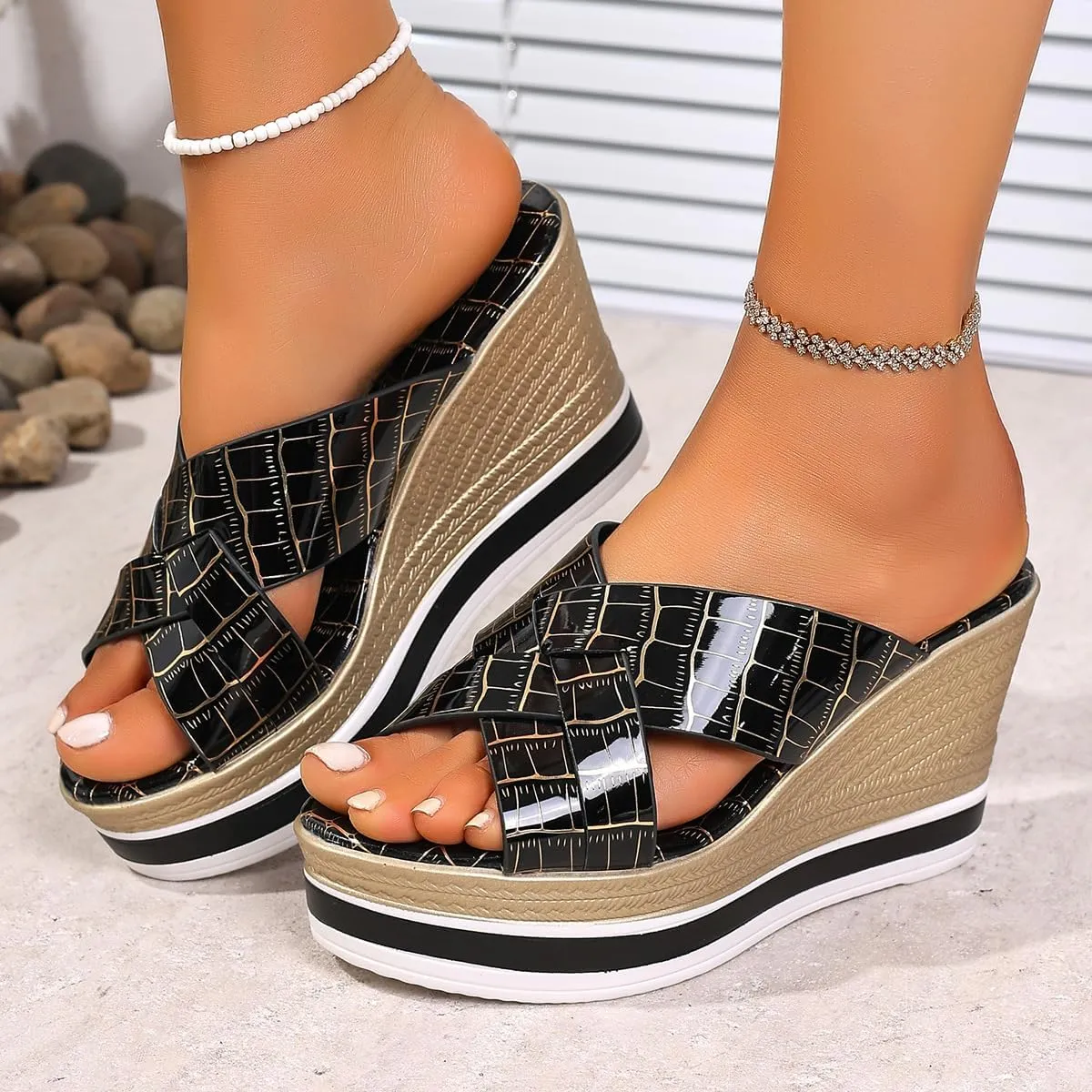 Women Summer Sandals Comfortable Platform Wedge Sandals Open Toe Ankle Strap Sandal Slip On Sandal Beach Sandals