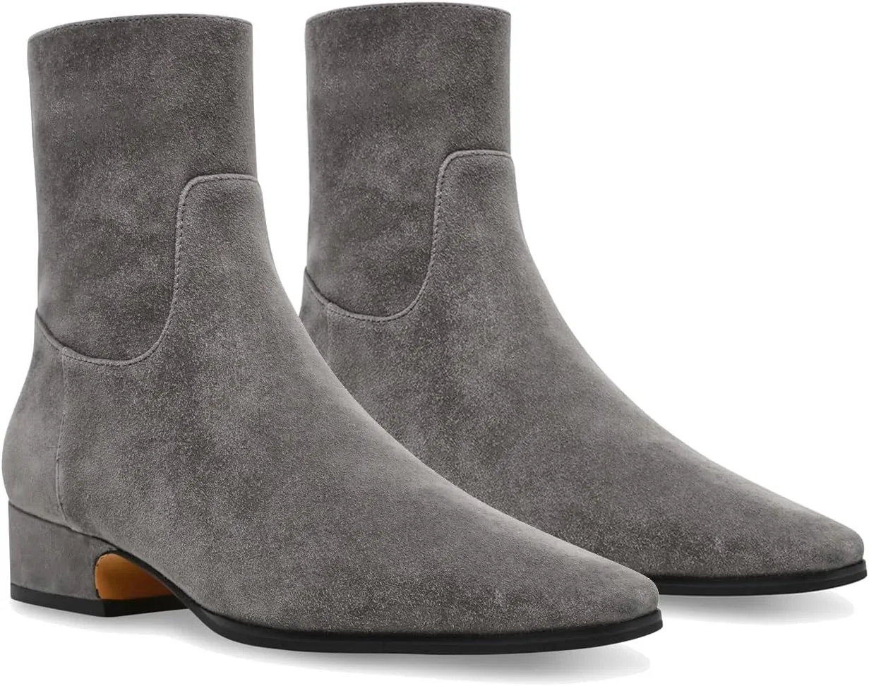 Women's Ankle Boots Square Toe Low Chunky Block Heel Booties Comfortable Short Boots Side Zipper Booties Shoes