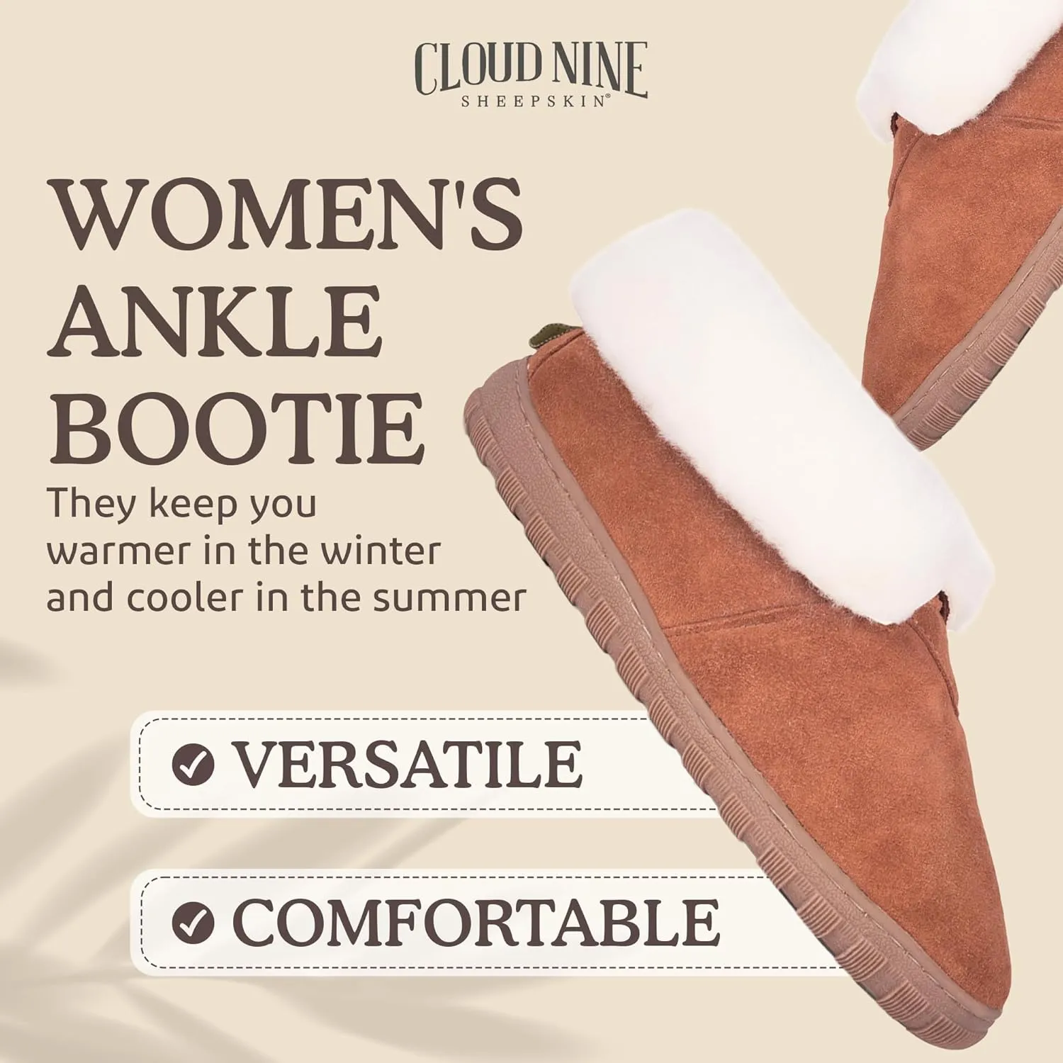 Womens Ankle Boots - Womens Shoes Made with 100% Genuine Sheepskin for Indoor & Outdoor - Soft & Comfortable Womens Slippers - Ankle Boots for Women with Thermoplastic Rubber Sole
