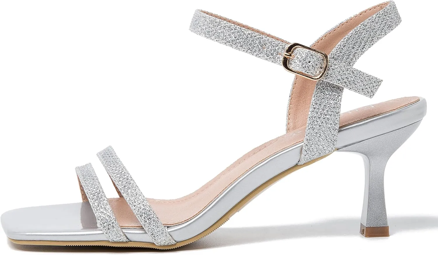 Women's Ankle Strap Low Kitten Heel Square Open Toe Strappy Heeled Sandals Party Dress Wedding Dance Shoes