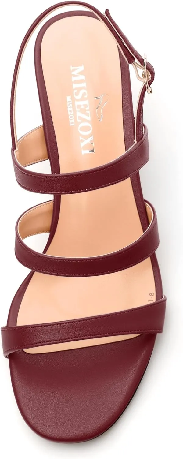 Womens Ankle Strap Sandals, Mid Block Heel Open Toe Strappy Sandals for Women, Low Chunky Heel Comfort Sandals 2"