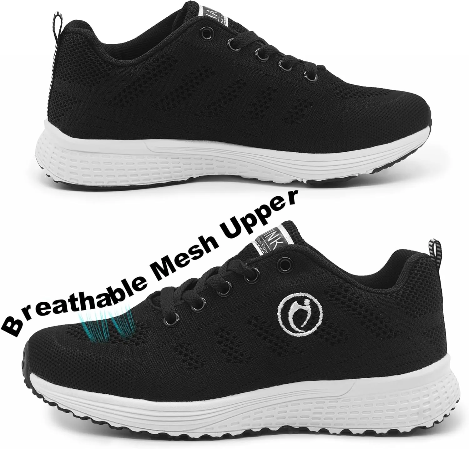 Womens Black Casual Sneakers for Women Walking Tennis Shoes Non Slip Breathable Mesh Lightweight Female Running Shoes
