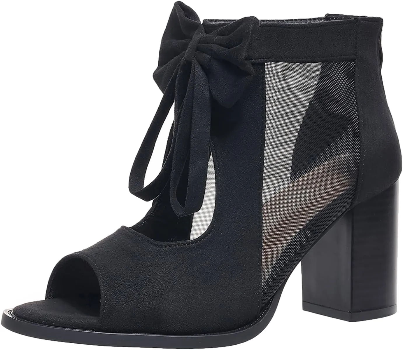 Women's Black Stacked Heeled Cutout Sandals Ankle Buckle Chunky Heel Open Toe Booties Summer Fashion Dress Block Heel Sandal