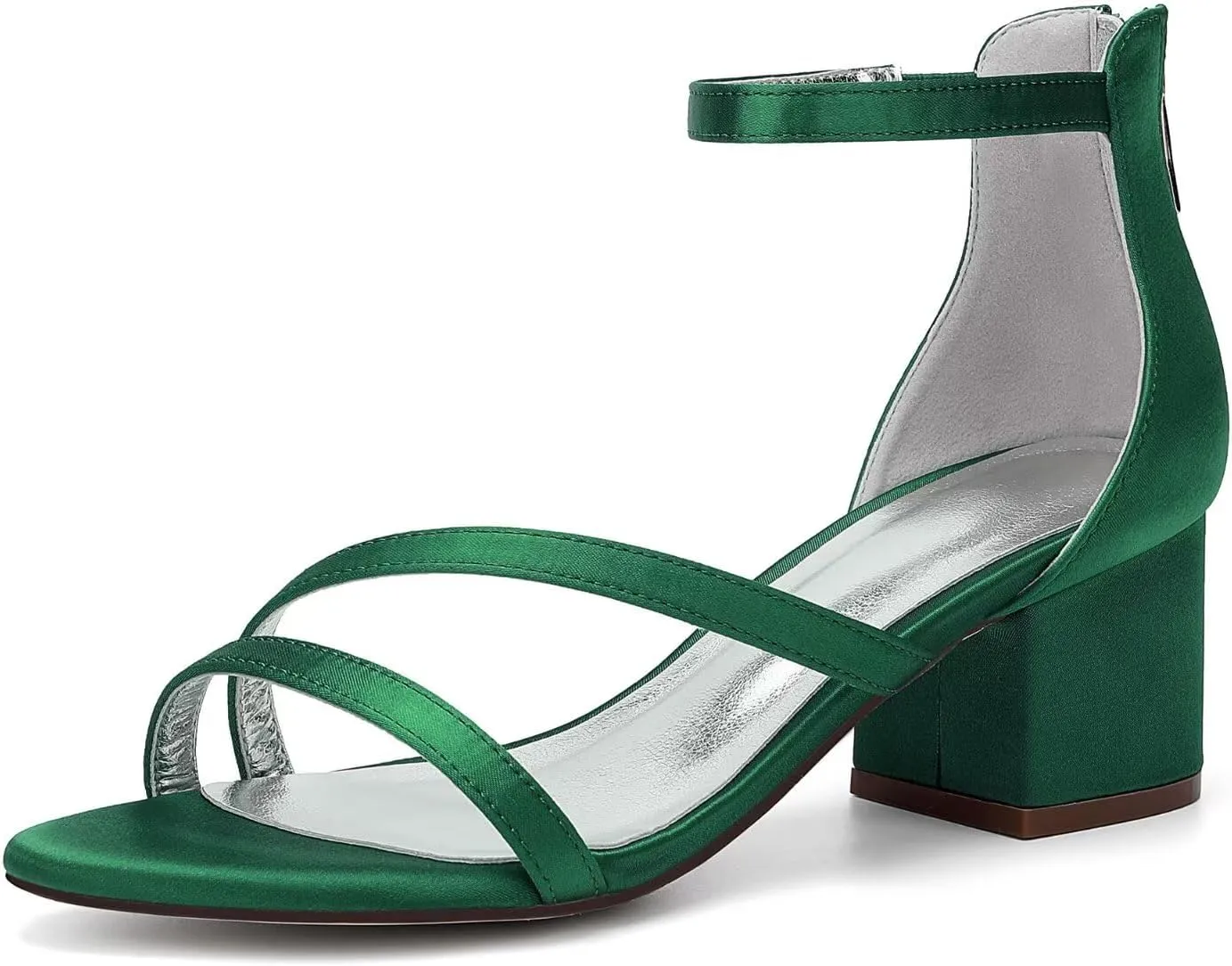 Women's Block Heel Wedding Shoes for Bride Women Open Toe Satin Chunky Heeled Bridal Sandals