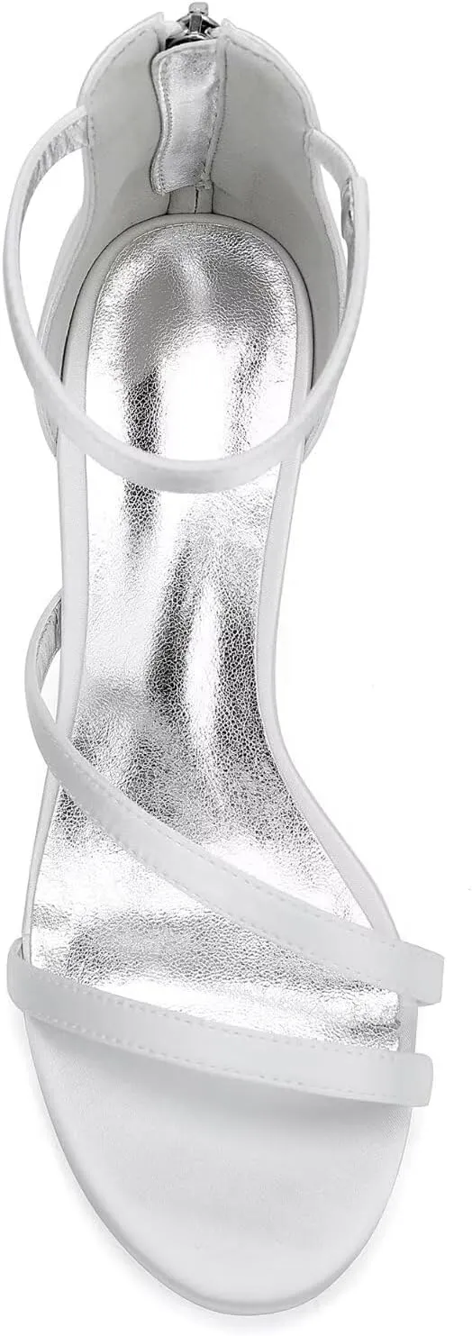 Women's Block Heel Wedding Shoes for Bride Women Open Toe Satin Chunky Heeled Bridal Sandals