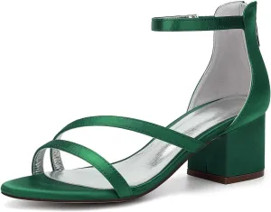 Women's Block Heel Wedding Shoes for Bride Women Open Toe Satin Chunky Heeled Bridal Sandals
