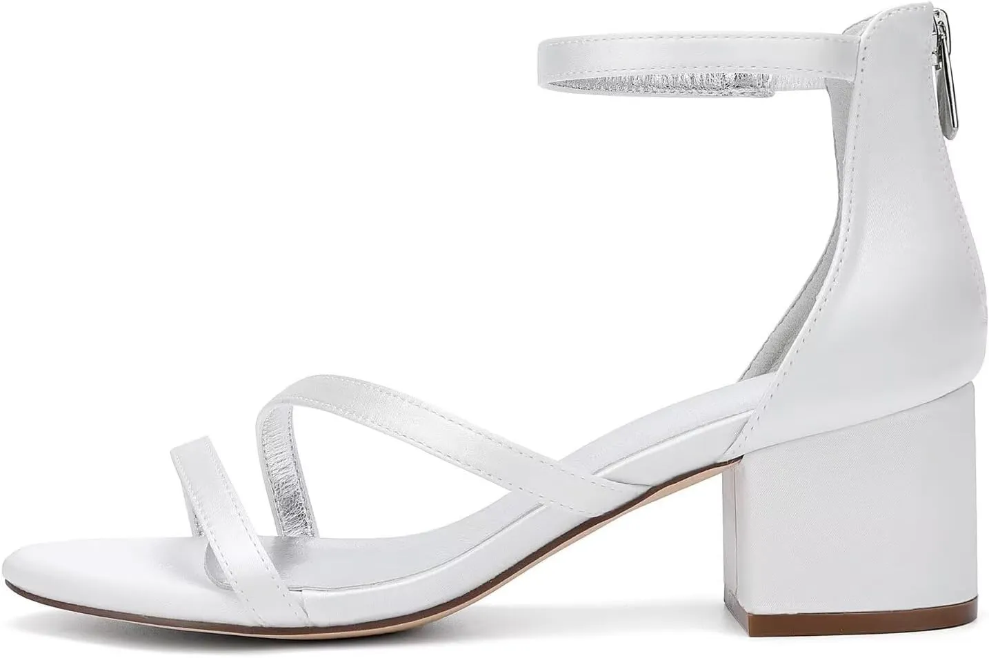 Women's Block Heel Wedding Shoes for Bride Women Open Toe Satin Chunky Heeled Bridal Sandals