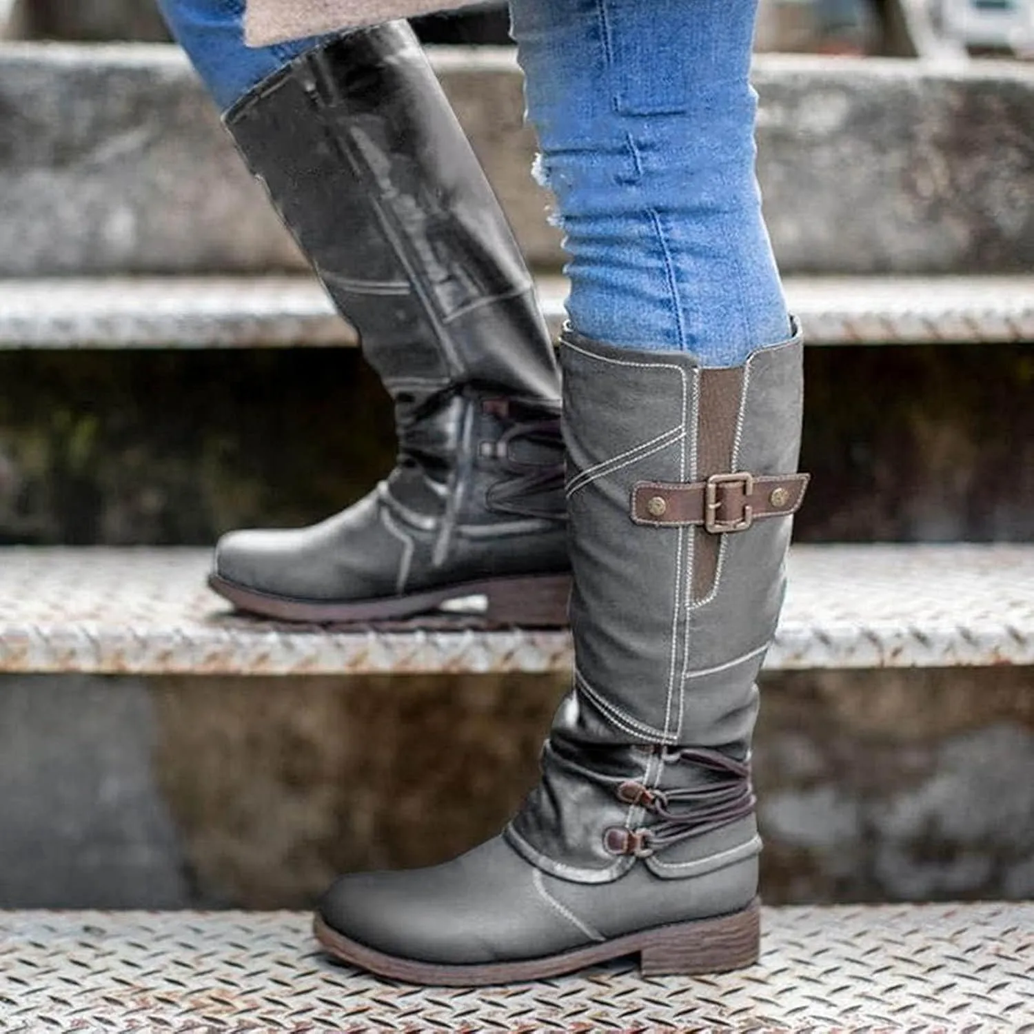 Women's Boots with Laces Heel Fashion Color Boots Waterproof Zipper Side High Boots women's boots Boots for Women without Heel