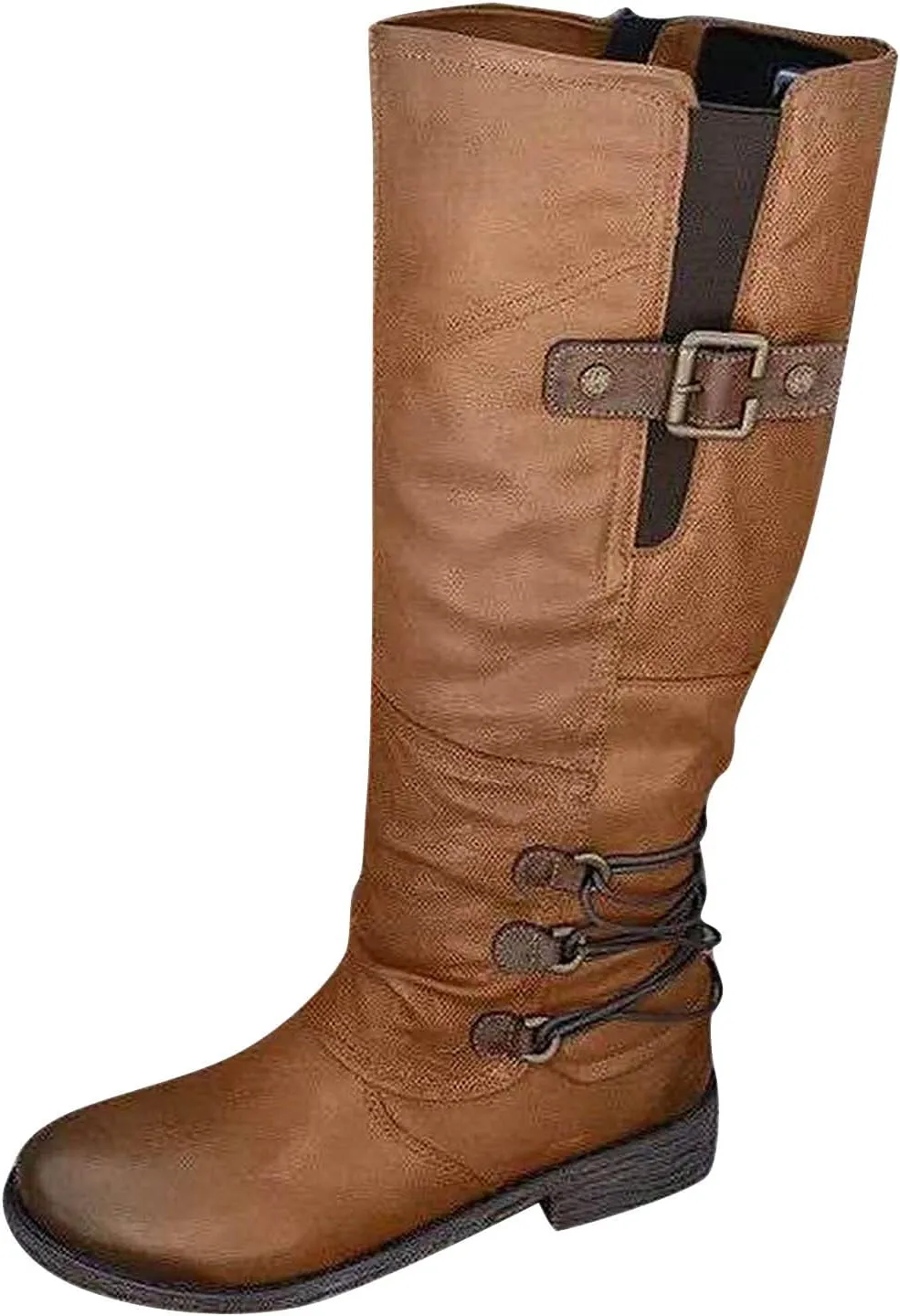 Women's Boots with Laces Heel Fashion Color Boots Waterproof Zipper Side High Boots women's boots Boots for Women without Heel