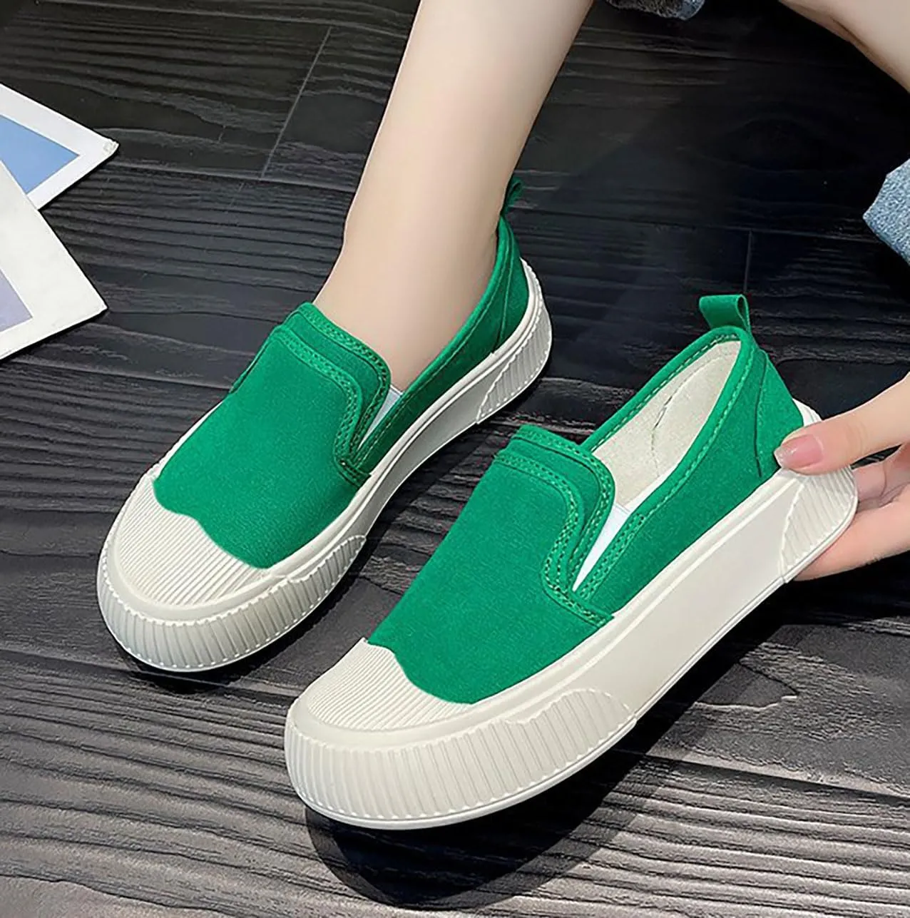 Women's Canvas Sneakers Canvas Flat Shoes Cloud Slip Shoes Running Shoes Thick Bottom Mesh Shoes Muffin Shoes Biscuit Shoes