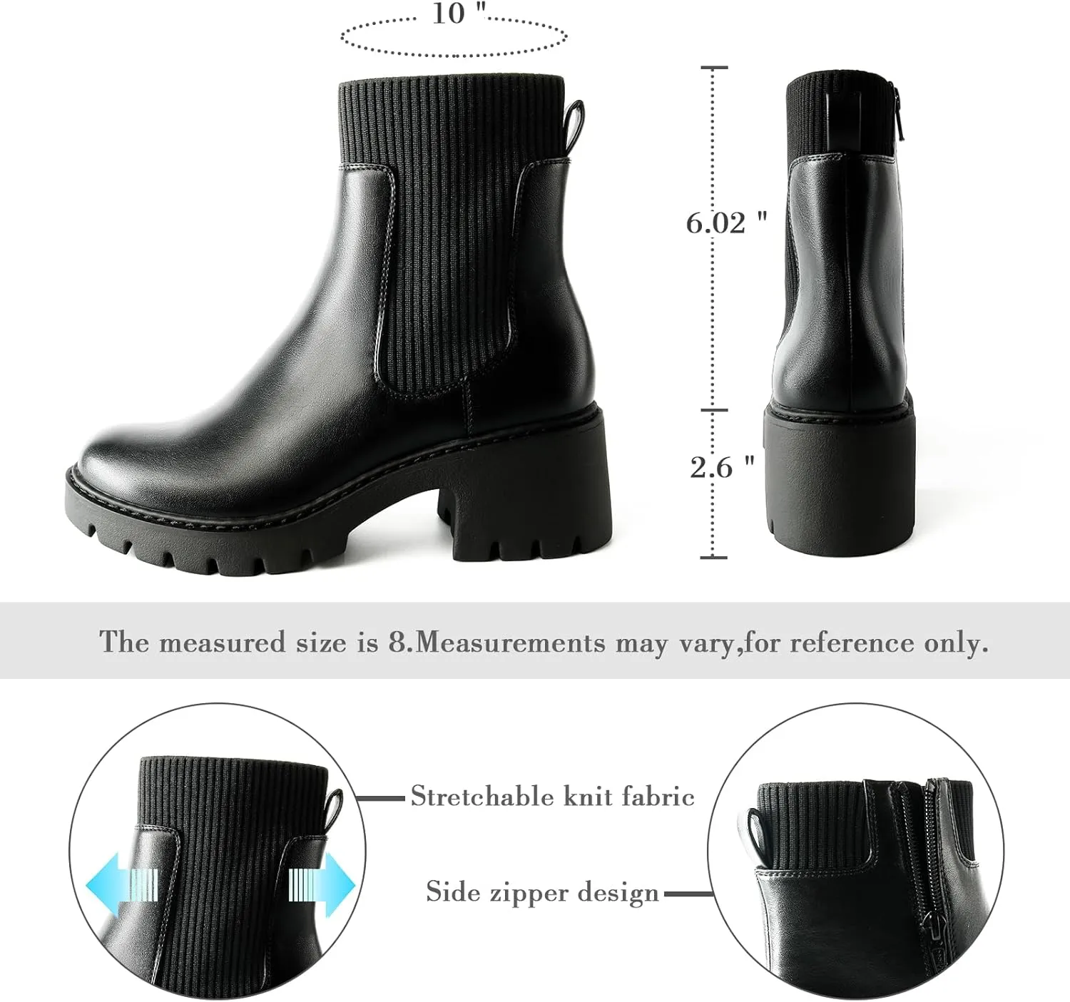 Women's Chelsea Boots Platform Elastic Zippers Chunky Heel Lug Sole Comfort Slip On Booties for women