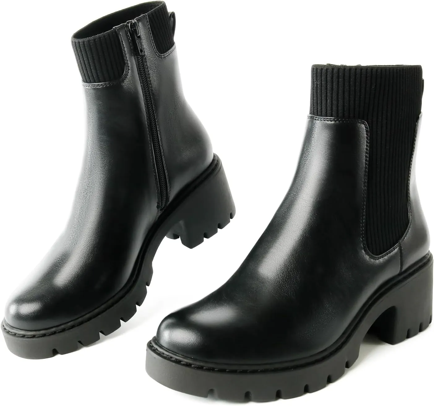 Women's Chelsea Boots Platform Elastic Zippers Chunky Heel Lug Sole Comfort Slip On Booties for women