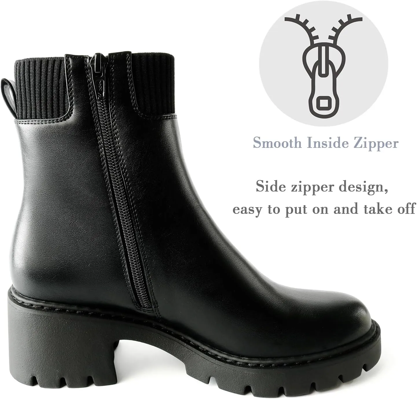 Women's Chelsea Boots Platform Elastic Zippers Chunky Heel Lug Sole Comfort Slip On Booties for women