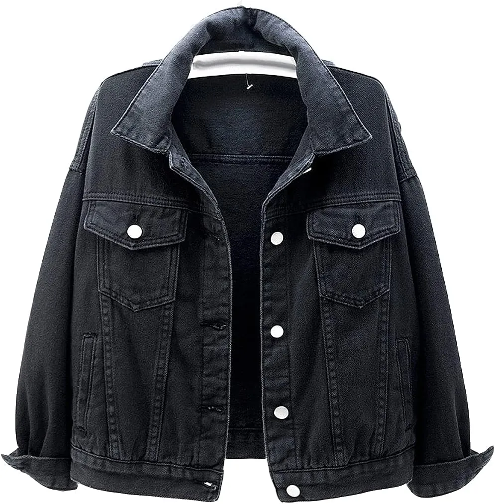 Women's Denim Cotton Button Closed Long Sleeve Solid Color Jacket With Pockets