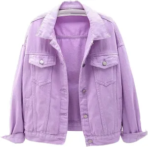 Women's Denim Cotton Button Closed Long Sleeve Solid Color Jacket With Pockets