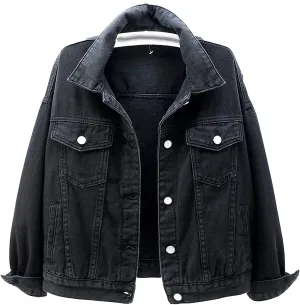 Women's Denim Cotton Button Closed Long Sleeve Solid Color Jacket With Pockets