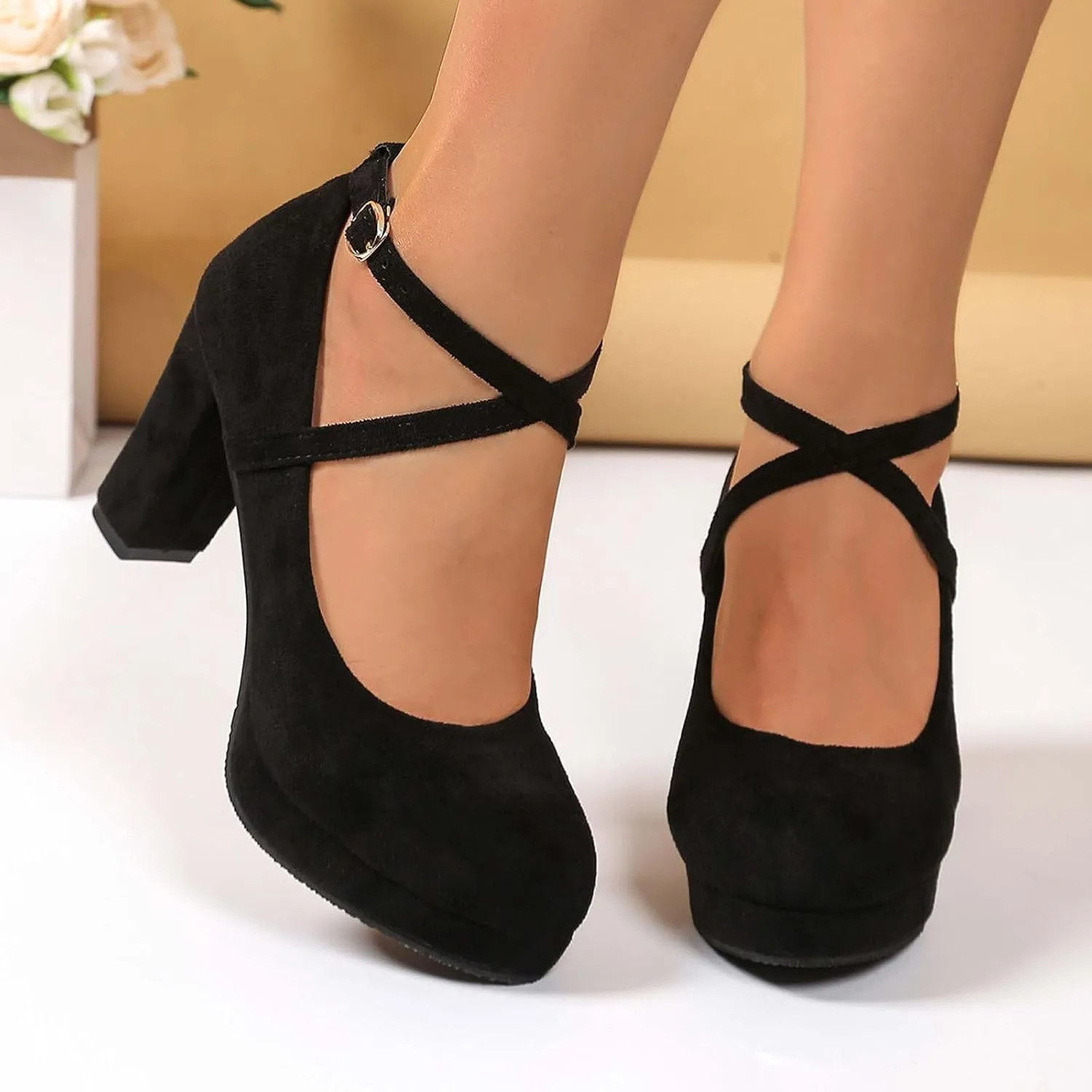 Women's Elegant High Heels Pointed Toe Dress Shoes for Ladies Comfortable Chunky Heel Party Wedding Wear Spring