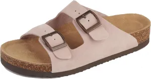 Women's Flat Sandals Cork Footbed 2 Straps Slide Sandal with Adjustable Buckle Slip on Slippers