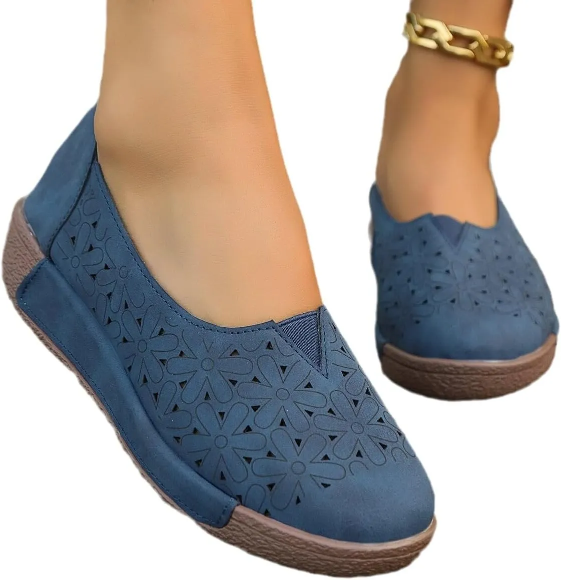 Women's Floral Ballet Flat Flats Shoes Slip On Flowers PU Leather Round Toe Casual Dress Hollow Hole Shoes Summer Comfortable Work Office Fashion Trendy Lazy Loafers with Floral Eyelets