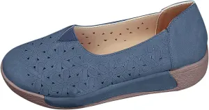 Women's Floral Ballet Flat Flats Shoes Slip On Flowers PU Leather Round Toe Casual Dress Hollow Hole Shoes Summer Comfortable Work Office Fashion Trendy Lazy Loafers with Floral Eyelets