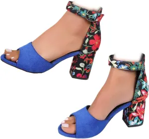Women's Floral Print Open Toe Block High Heels Summer Party Weddings Womens Sandals